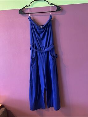 Velvet Torch Cobalt Strapless Belted Jumpsuit